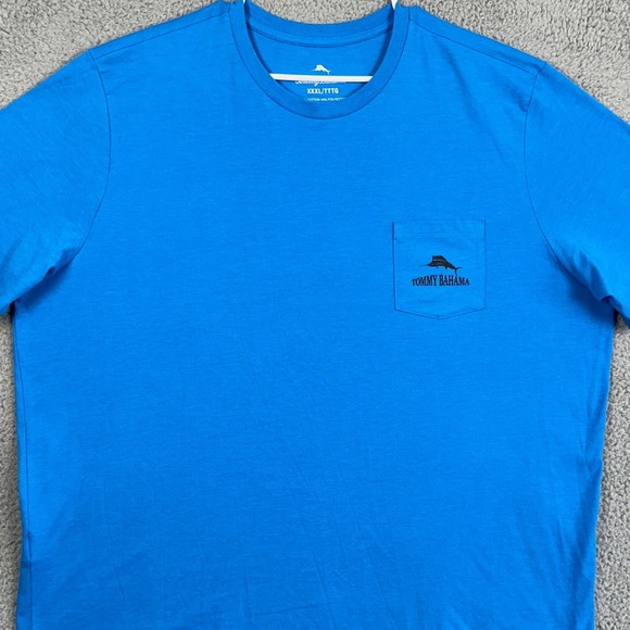 Tommy Bahama T-Shirt Short Sleeve Tee Mens 3XL Blue Pocket Crewneck Outdoor Logo